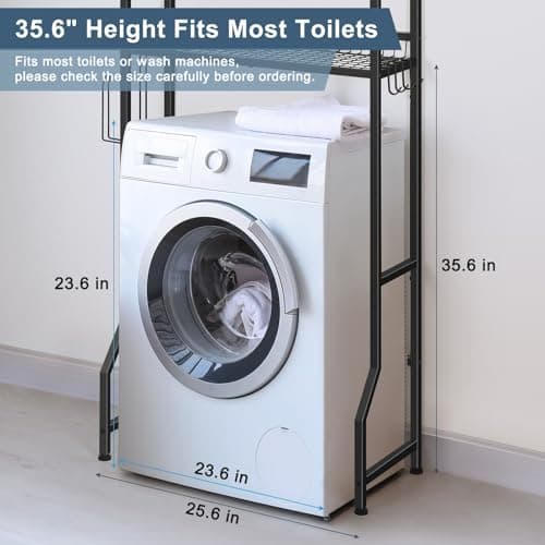 3 Tier Over the Toilet Storage Organizer with Hooks and Paper Holder - Black Stand