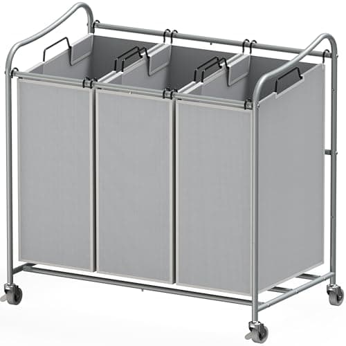 Heavy-Duty 3-Bag Laundry Sorter Cart, Chrome, Houseware