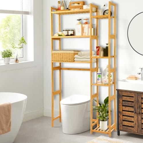 Sturdy Mystara Bamboo Over Toilet Storage Cabinet, Maximize Space, Easy Assembly