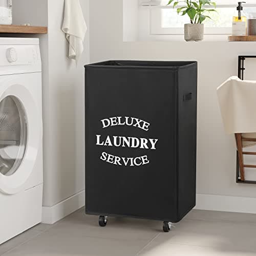 WOWLIVE Large Rolling Laundry Hamper, 90L Collapsible Black