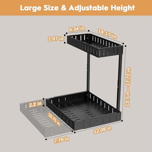REALINN 2 Tier Expandable Under Sink Organizer, Adjustable & Black, 2 Pack