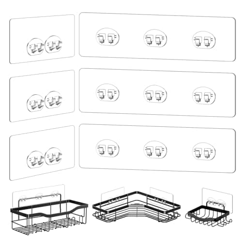 14 Pack Strong Adhesive Hooks for Shower Caddy & Bathroom Storage