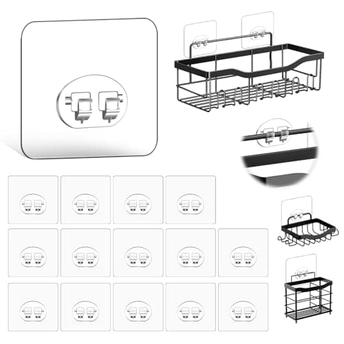 14 Pack Strong Adhesive Hooks for Shower Caddy & Bathroom Storage