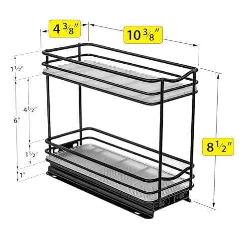 LYNK PROFESSIONAL Slide Out Spice Rack - Black, 4-1/4" Wide, 2 Tier
