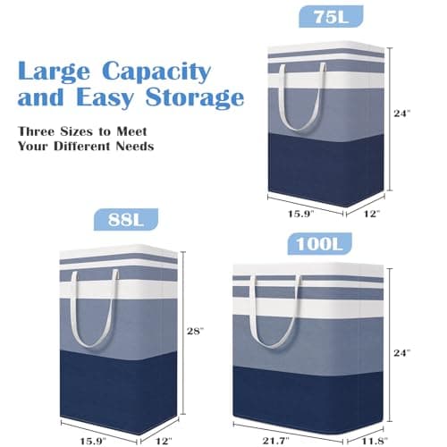 Collapsible Laundry Basket 3-Pack, Waterproof Hamper for Clothes and Towels, Easy Carry Handles, Gradient Blue, 88L