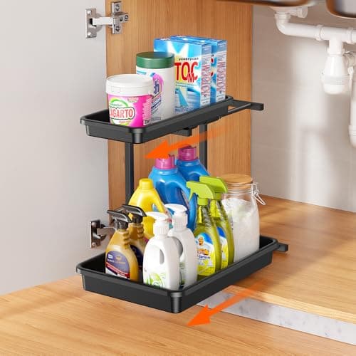 Sotfamily Black 2-Tier Under Sink Organizer, Upgraded Stability for Kitchen & Bathroom