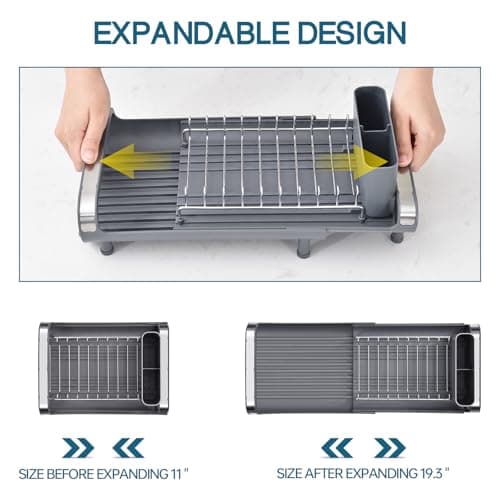 TOOLF Expandable Stainless Steel Dish Drying Rack, Anti-Rust with Cutlery Holder