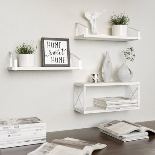 White Wall-Mounted Floating Shelves for Bedroom, Kitchen & Bathroom Storage