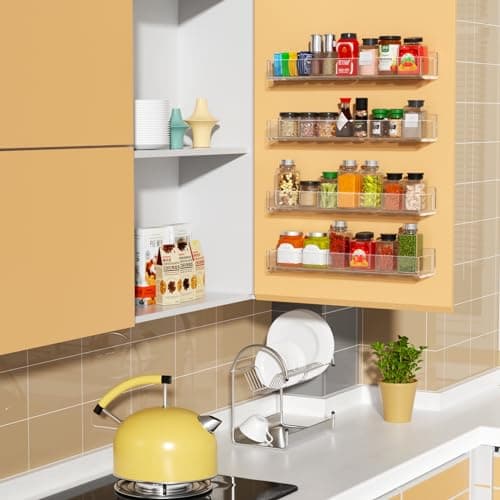 NIUBEE Clear Acrylic Spice Organizer Wall Mount랙, 4 Pack Kitchen Hanging Shelf