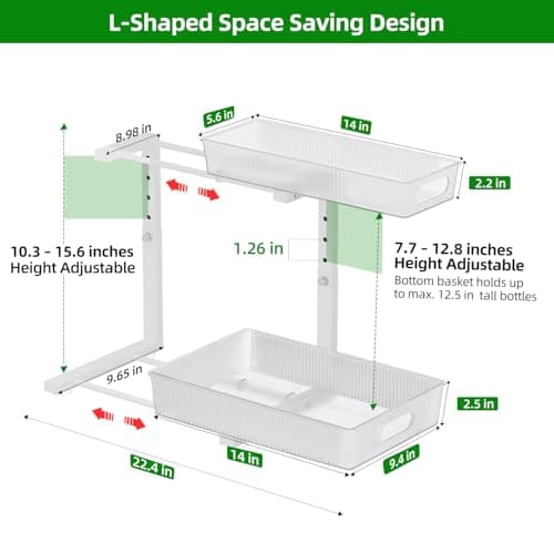 2-Pack Under-Sink Organizer, Adjustable 2-Tier Cabinet Storage for Kitchen and Bath Metal