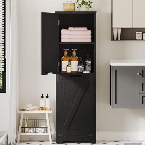 DWVO Tall Laundry Cabinet - 53" Black Storage with Adjustable Shelves