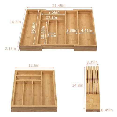 Expandable Bamboo Silverware Drawer Organizer for Kitchen
