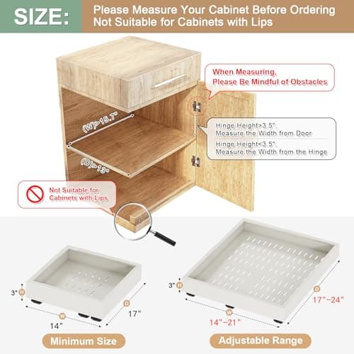 Expandable 2PC Cabinet Organizer, White, Adhesive Sliding Drawers, 14"-21" W, 17"-24" D
