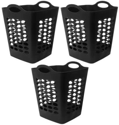 3 Packs of Mainstays Flexible Black Laundry Hamper, 20" Basket
