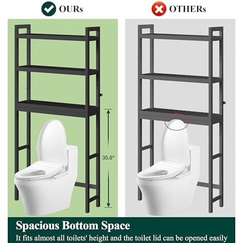 Smiry 3-Tier Bamboo Over Toilet Organizer, Space-Saving Hook Storage, Black