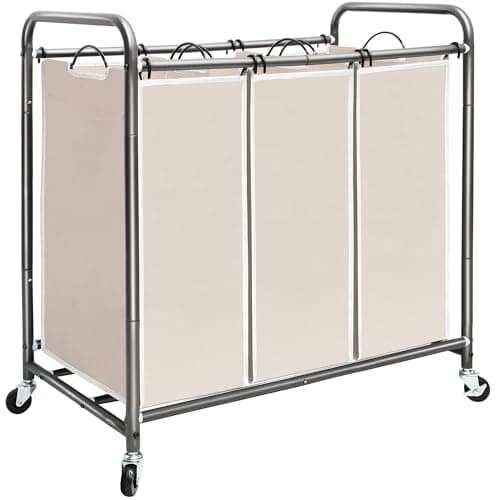 Heavy Duty Rolling Laundry Sorter Cart with Lockable Wheels, Black