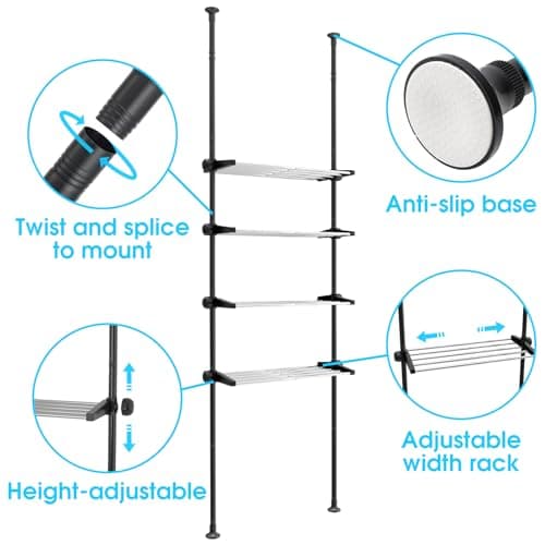 Black Adjustable 4-Tier Bathroom Organizer Over the Toilet Space Saver