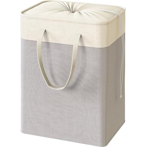 Gray Collapsible Laundry Hamper, 75L Rectangle Cotton Basket with Drawstring Handles, Pack of 2
