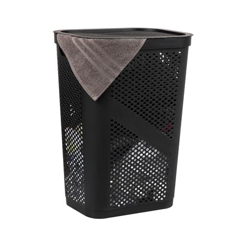 60L Slim Laundry Hamper with Lid, Ventilated Gray Plastic