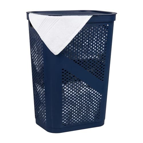 60L Slim Laundry Hamper with Lid, Ventilated Gray Plastic