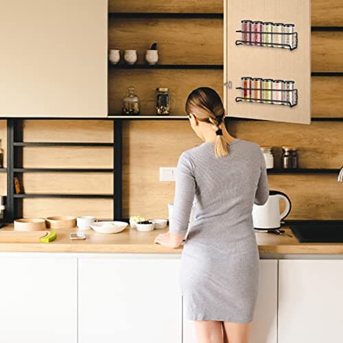 Black Wall Mounted Spice Rack, Hanging Organizer for Kitchen Storage (2pcs)