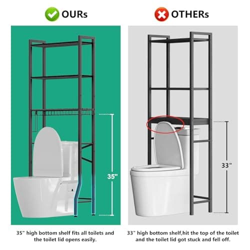 Black 3-Tier Over-Toilet Organizer Shelf with Basket (Freestanding)
