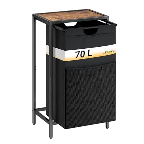 Rustic Brown & Black Laundry Hamper with Shelf & Pull-Out Bag