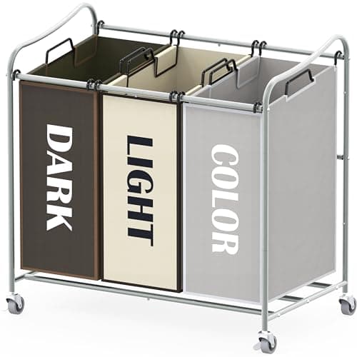 Heavy-Duty 3-Bag Laundry Sorter Cart, Chrome, Houseware