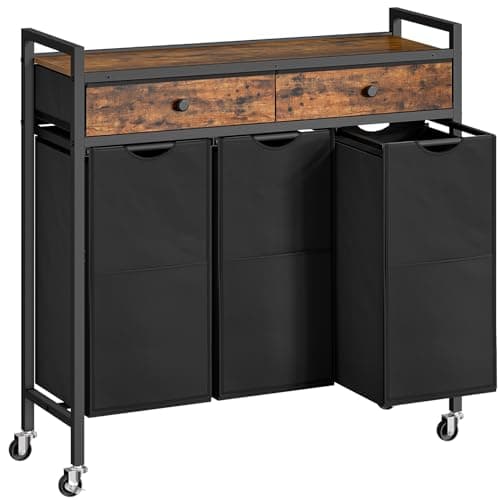 HOOBRO 3-Section 130L Rustic Brown Laundry Sorter with Drawers and Bags BF78XY01