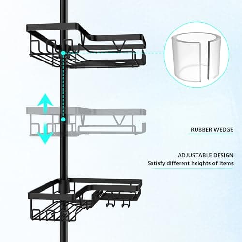 Stainless Steel 4 Tier Corner Shower Caddy - Adjustable 25-114.2 Inch Pole