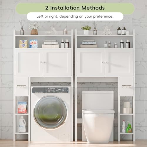 MU Over-Toilet Storage Cabinet with Doors, 32" White Bathroom Organizer