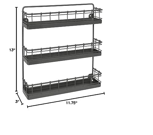 Vintage Industrial Gray 3-Tier Spice Rack for Kitchen and Pantry