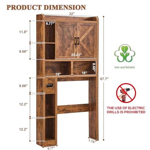Brown Farmhouse Storage Cabinet Over Toilet with 2 Barn Doors