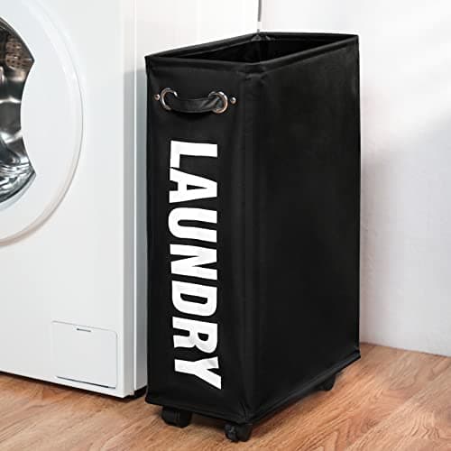 DOKEHOM 25-Inch Slim Collapsible Laundry Basket on Wheels (Black)