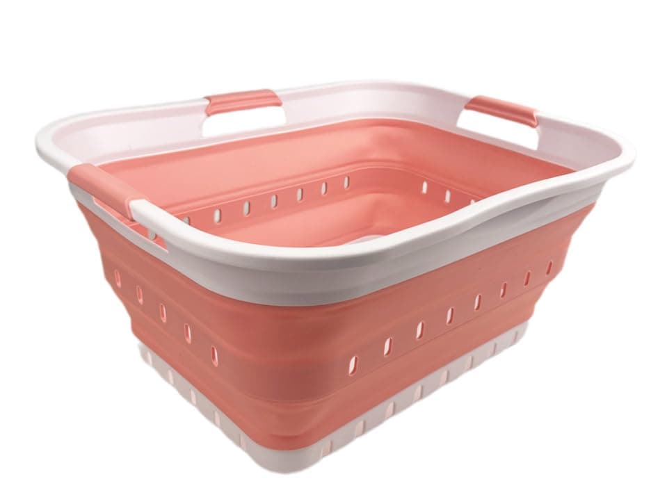 Collapsible 42L Plastic Laundry Basket - Space Saving Storage for Laundry - White/Grey (1, Adult)