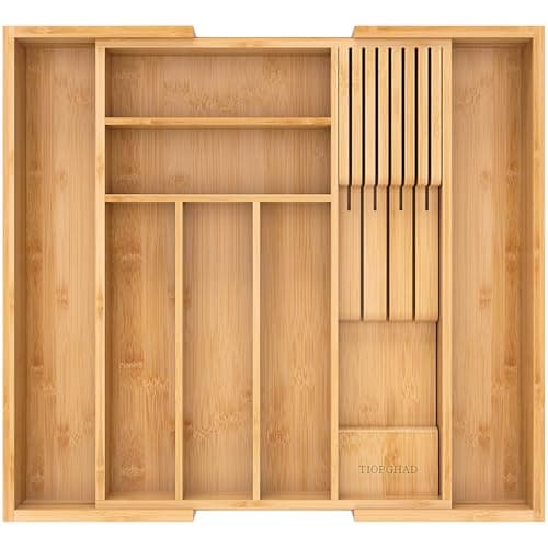 Expandable Bamboo Silverware Drawer Organizer for Kitchen