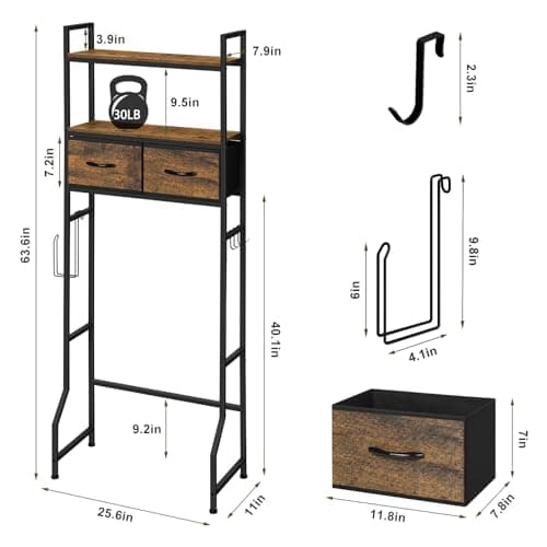 Rustic Brown ETELI Over Toilet Storage Cabinet with Fabric Drawers
