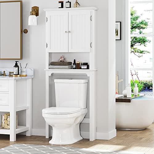 White UTEX Over the Toilet Storage Cabinet with Adjustable Shelves
