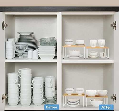 NEX Bamboo Kitchen Organizing Shelf, Set of 4, White & Natural