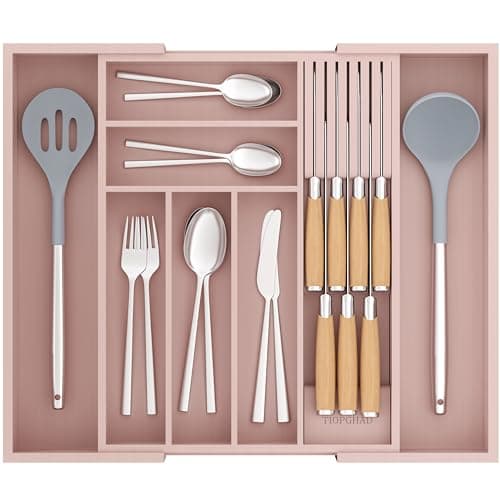 Expandable Bamboo Silverware Drawer Organizer for Kitchen