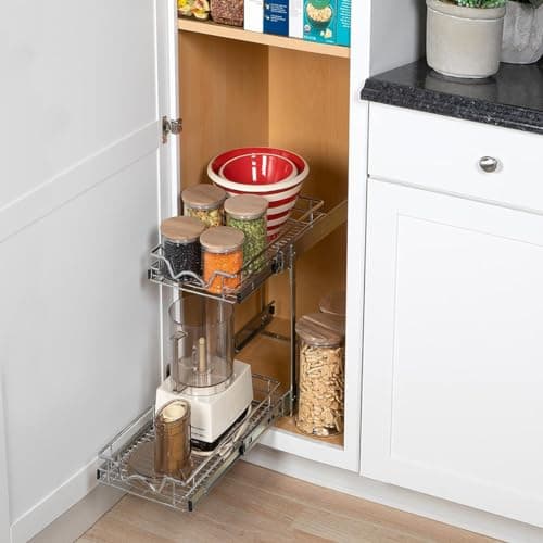 HOLDN' STORAGE Heavy Duty 2 Tier Pull Out Cabinet Organizer - Anti Rust Chrome Finish