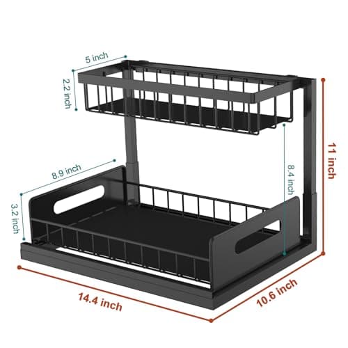 Bukfen 2-Tier Slide Out Under Sink Cabinet Organizer, 2 Pack