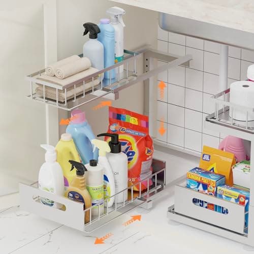 2-Pack Heavy Duty Under Sink Organizer, Adjustable Multi-Purpose Shelf (Black)