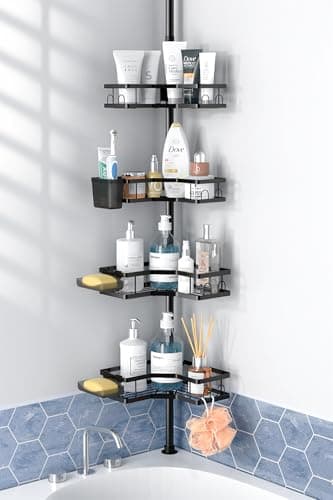 Corner Shower Tension Pole: 4-Tier Rustproof Bathroom Organizer - Bathtub Shampoo Rack (43.5-120 inch)