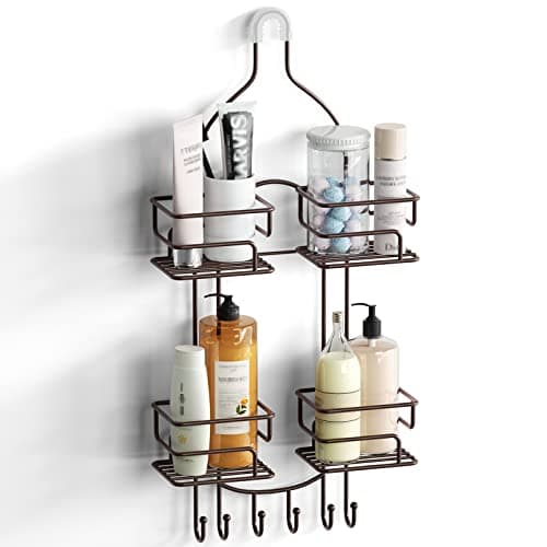 SRIWATANA Black Hanging Shower Caddy with Hooks for Razors