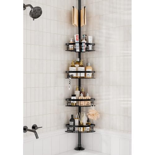 Rustproof Corner Shower Caddy with 4 Large Baskets & Adjustable Shelves (23.6-114.5")