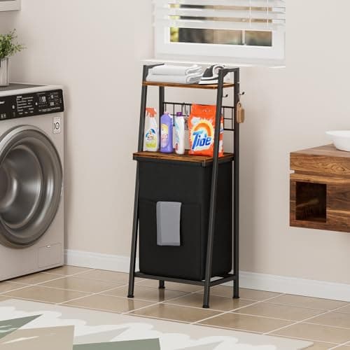 Furnulem 2-Tier Laundry Hamper with Hooks & Divided Bag for Laundry Room, Bathroom, & More