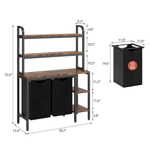 GAOMON 2-Section Laundry Hamper with Shelves & Sorter, Black & Brown