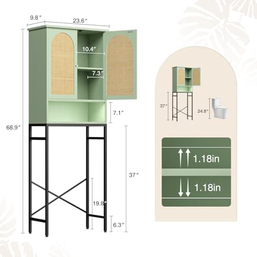 Rattan Over-Toilet Storage Cabinet with Metal Stand and Shelves