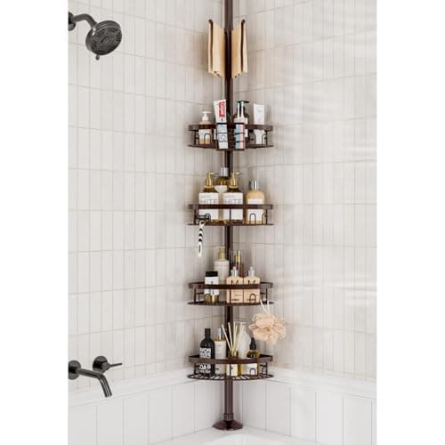 Rustproof Corner Shower Caddy with 4 Large Baskets & Adjustable Shelves (23.6-114.5")